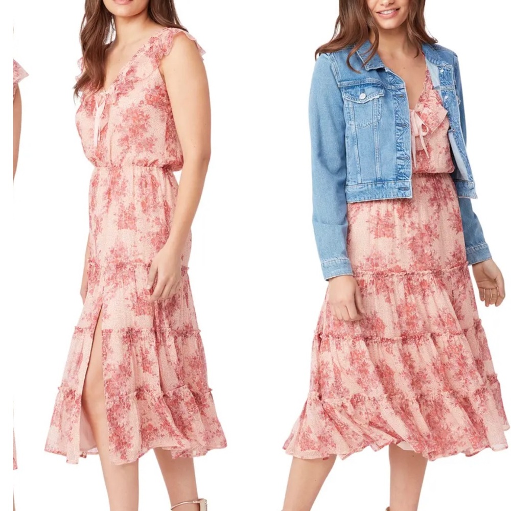 PAIGE Siena Floral Print Silk Sleeveless Dress Peachpink SZ M